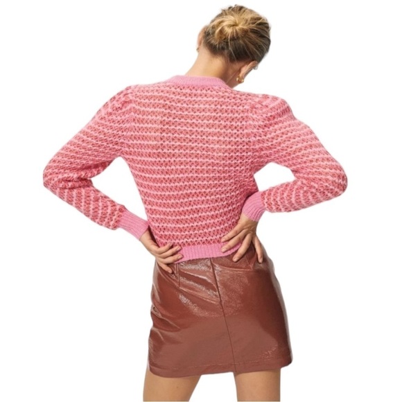 Aritzia Wilfred Nessa Sweater Striped Pink Alpaca Wool Blend Size Large - Picture 3 of 8